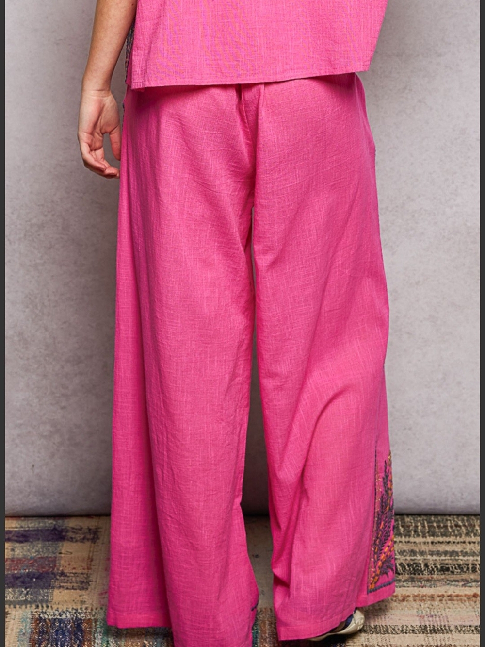 POL Pink Embroidered Button-Front Pants Set - Picture 8 of 8